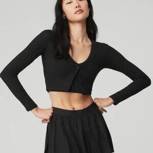 Alo Yoga Black Whisper Ribbed cropped cardigan XS